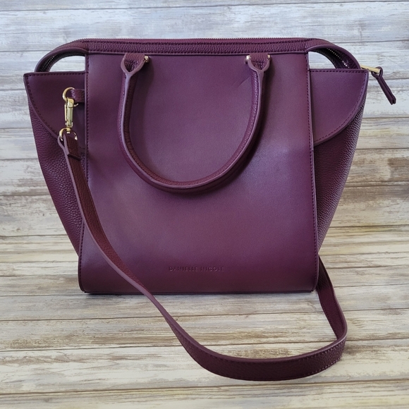 Danielle Nicole Regina Leather Crossbody Tote Handles Removable Strap Purple - Picture 2 of 12